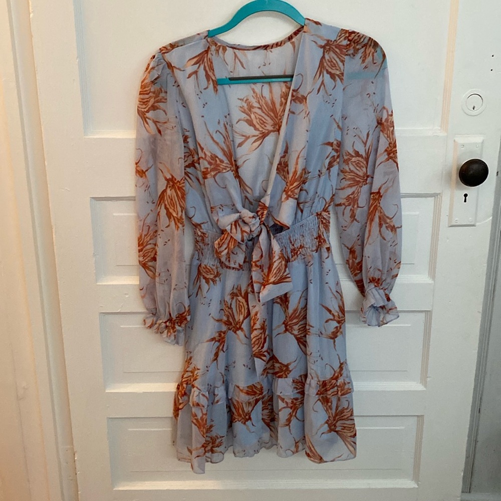 Light Blue Long Sleeve Keyhole Dress